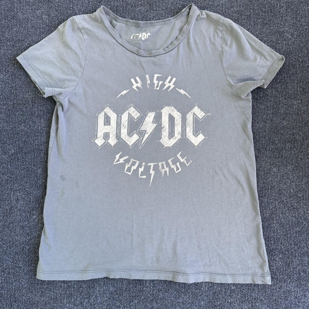 AC/DC Shirt Womens Small Gray High Voltage Graphic Logo Rock Band Tee T-Shirt